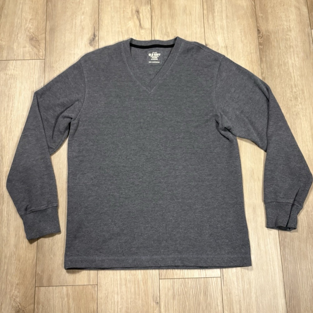 Old Navy V-Neck Sweater Heather Charcoal Gray Pullover Men's Large Excellent